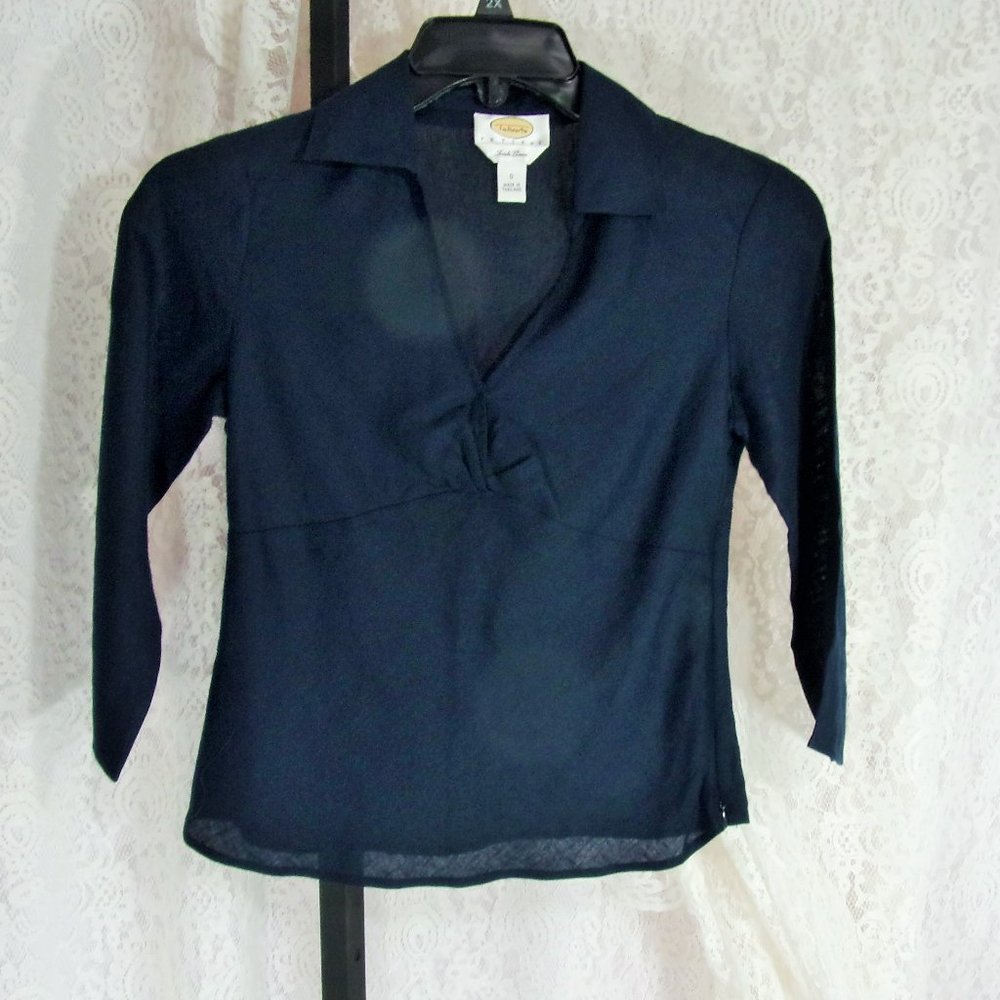 Talbots Navy Blue Irish Linen Blouse Size 0  NWOT